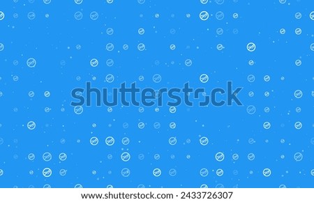 Seamless background pattern of evenly spaced white horning prohibited signs of different sizes and opacity. Vector illustration on blue background with stars