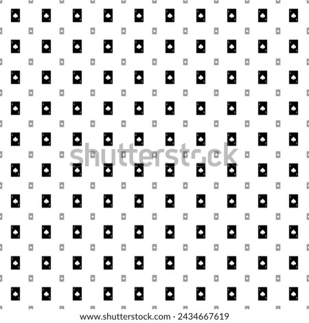 Square seamless background pattern from black ace of spades cards are different sizes and opacity. The pattern is evenly filled. Vector illustration on white background