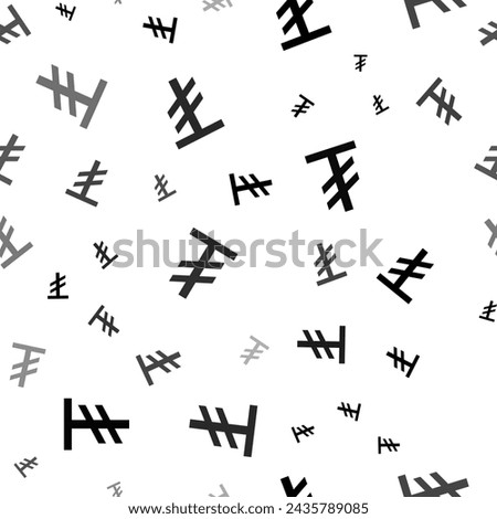 Seamless vector pattern with tugrik symbols, creating a creative monochrome background with rotated elements. Vector illustration on white background