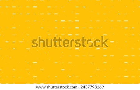 Seamless background pattern of evenly spaced white minus symbols of different sizes and opacity. Vector illustration on amber background with stars