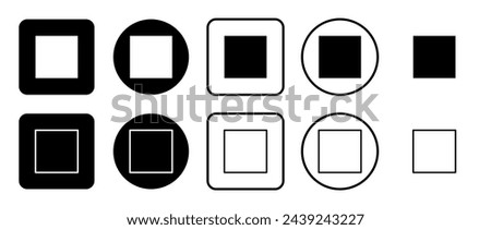 Icon set of rectangle. Filled, outline, black and white icons set, flat style.  Vector illustration on white background