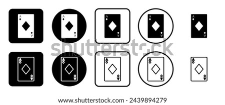 Icon set of ace of diamond card. Filled, outline, black and white icons set, flat style.  Vector illustration on white background