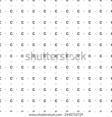 Square seamless background pattern from geometric shapes are different sizes and opacity. The pattern is evenly filled with black capital letter C symbols. Vector illustration on white background