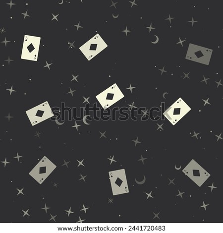 Seamless pattern with stars, ace of diamond cards on black background. Night sky. Vector illustration on black background