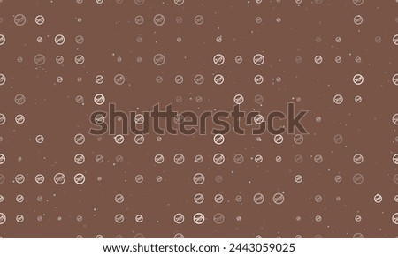 Seamless background pattern of evenly spaced white horning prohibited signs of different sizes and opacity. Vector illustration on brown background with stars