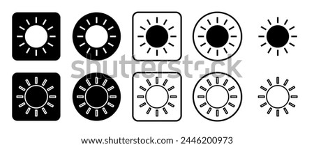 Icon set of sun. Filled, outline, black and white icons set, flat style.  Vector illustration on white background