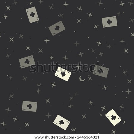 Seamless pattern with stars, ace of clubs cards on black background. Night sky. Vector illustration on black background