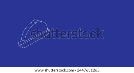 The outline of a large cloche symbol made of white lines on the left. 3D view of the object in perspective. Vector illustration on indigo background