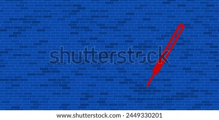 Blue Brick Wall with large red thermometer symbol. The symbol is located on the right, on the left there is empty space for your content. Vector illustration on blue background