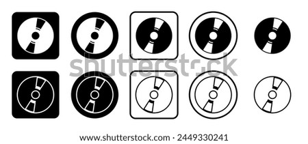 Icon set of cd symbol. Filled, outline, black and white icons set, flat style.  Vector illustration on white background