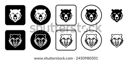 Icon set of bear head icon. Filled, outline, black and white icons set, flat style.  Vector illustration on white background