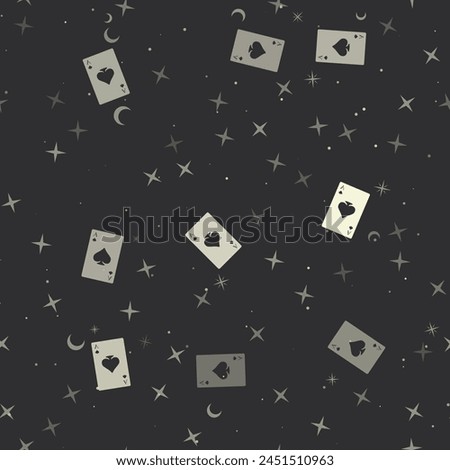 Seamless pattern with stars, ace of spades cards on black background. Night sky. Vector illustration on black background