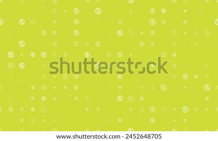 Seamless background pattern of evenly spaced white pedestrian traffic prohibited signs of different sizes and opacity. Vector illustration on lime background with stars