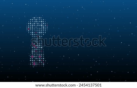 On the left is the keyhole symbol filled with white dots. Background pattern from dots and circles of different shades. Vector illustration on blue background with stars