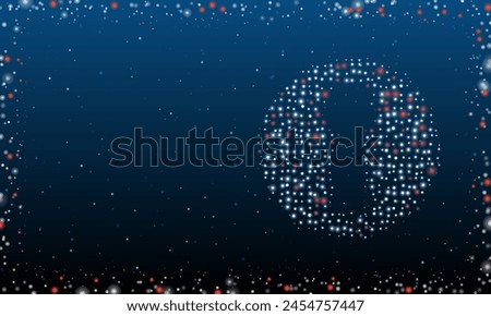 On the right is the keyhole symbol filled with white dots. Pointillism style. Abstract futuristic frame of dots and circles. Some dots is red. Vector illustration on blue background with stars
