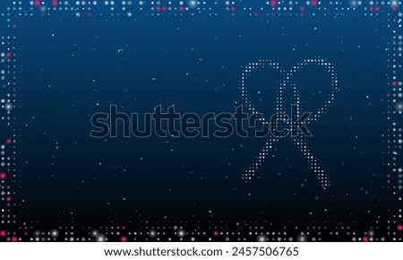On the right is the crossed tennis rackets symbol filled with white dots. Abstract futuristic frame of dots and circles. Vector illustration on blue background with stars