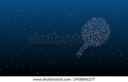 On the right is the table tennis symbol filled with white dots. Background pattern from dots and circles of different shades. Vector illustration on blue background with stars
