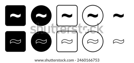 Icon set of tilde symbol. Filled, outline, black and white icons set, flat style.  Vector illustration on white background