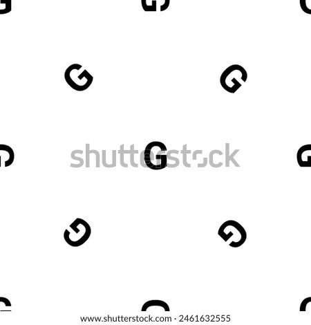 Seamless pattern of repeated black capital letter G symbols. Elements are evenly spaced and some are rotated. Vector illustration on white background