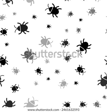 Seamless vector pattern with bug symbols, creating a creative monochrome background with rotated elements. Vector illustration on white background