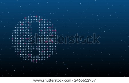 On the left is the attention symbol filled with white dots. Background pattern from dots and circles of different shades. Vector illustration on blue background with stars