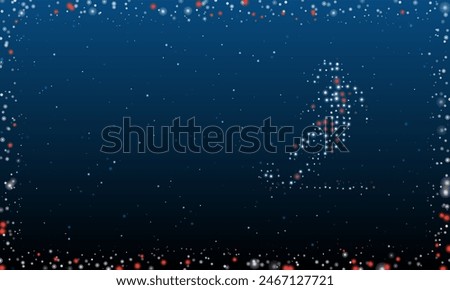 On the right is the female football symbol filled with white dots. Pointillism style. Abstract futuristic frame of dots and circles. Some dots is red. Vector illustration on blue background with stars