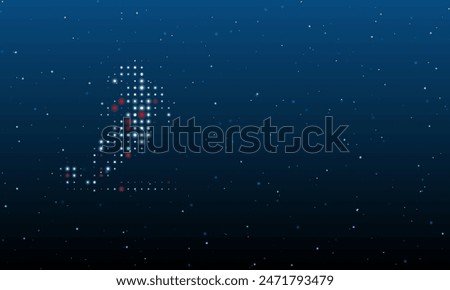On the left is the female football symbol filled with white dots. Background pattern from dots and circles of different shades. Vector illustration on blue background with stars