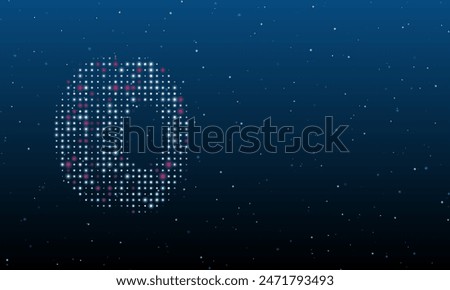 On the left is the 3D printing filament symbol filled with white dots. Background pattern from dots and circles of different shades. Vector illustration on blue background with stars