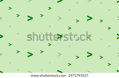 Seamless pattern of large and small green greater symbols. The elements are arranged in a wavy. Vector illustration on light green background