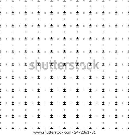 Square seamless background pattern from black plus–minus signs are different sizes and opacity. The pattern is evenly filled. Vector illustration on white background