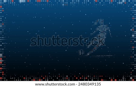 On the right is the female football symbol filled with white dots. Pointillism style. Abstract futuristic frame of dots and circles. Some dots is red. Vector illustration on blue background with stars