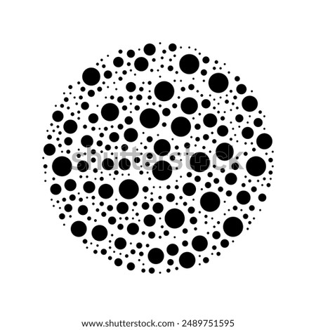 A large checker game symbol in the center made in pointillism style. The center symbol is filled with black circles of various sizes. Vector illustration on white background