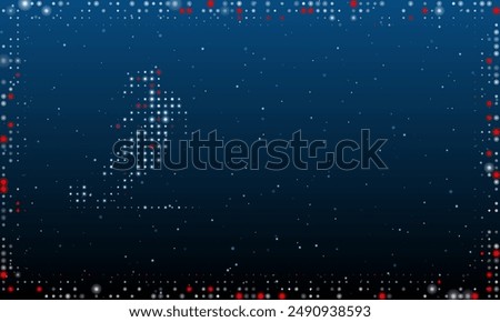On the left is the female football symbol filled with white dots. Pointillism style. Abstract futuristic frame of dots and circles. Some dots is red. Vector illustration on blue background with stars