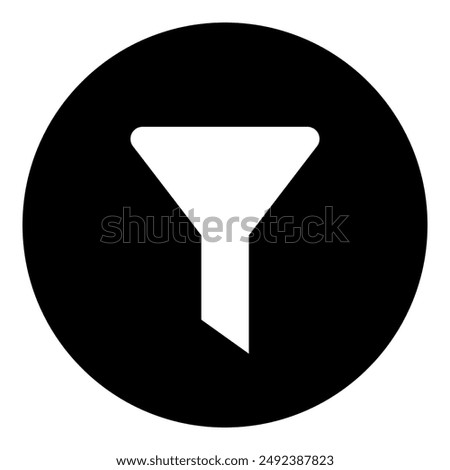 A funnel symbol in the center. Isolated white symbol in black circle. Vector illustration on white background