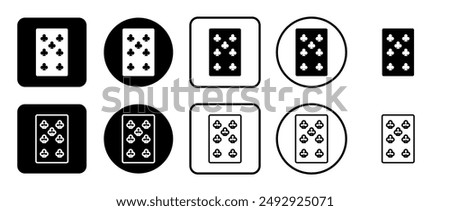 Icon set of seven of clubs playing card. Filled, outline, black and white icons set, flat style.  Vector illustration on white background