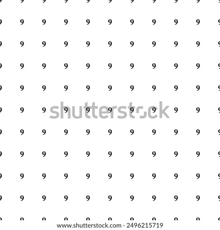 Square seamless background pattern from geometric shapes. The pattern is evenly filled with small black number nine symbols. Vector illustration on white background