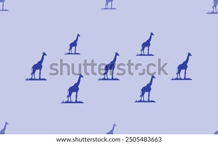 Seamless pattern of large isolated blue giraffe symbols. The pattern is divided by a line of elements of lighter tones. Vector illustration on light blue background