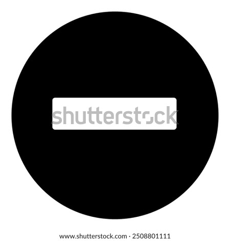 A minus symbol in the center. Isolated white symbol in black circle. Vector illustration on white background