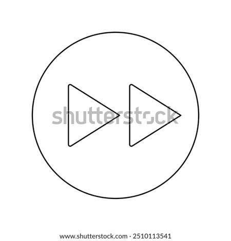 A large black outline fast forward symbol on the center. Vector illustration on white background