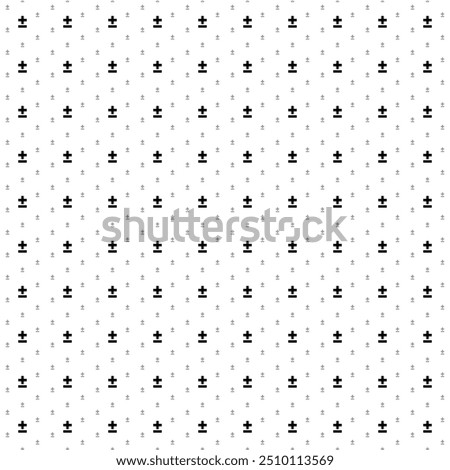 Square seamless background pattern from black plus–minus signs are different sizes and opacity. The pattern is evenly filled. Vector illustration on white background