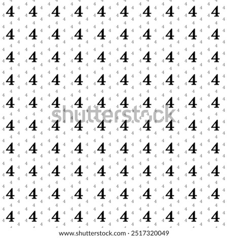 Square seamless background pattern from black number four symbols are different sizes and opacity. The pattern is evenly filled. Vector illustration on white background