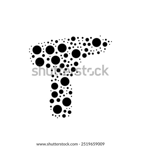 A large electric screwdriver symbol in the center made in pointillism style. The center symbol is filled with black circles of various sizes. Vector illustration on white background