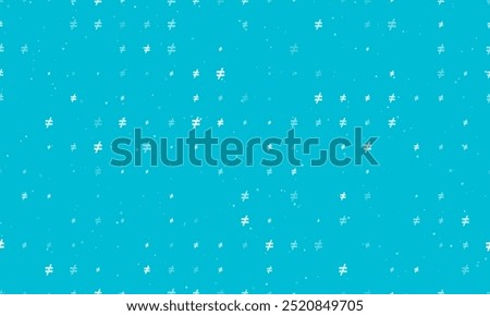 Seamless background pattern of evenly spaced white not equal symbols of different sizes and opacity. Vector illustration on cyan background with stars