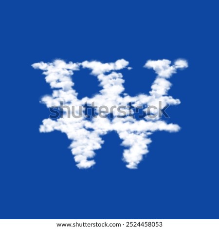 Clouds in the shape of a Korean won sign on a blue sky background. A symbol consisting of clouds in the center. Vector illustration on blue background