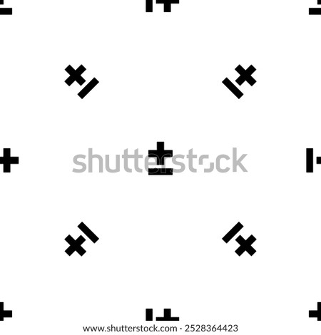 Seamless pattern of repeated black plus–minus signs. Elements are evenly spaced and some are rotated. Vector illustration on white background