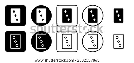 Icon set of Three of diamonds playing card. Filled, outline, black and white icons set, flat style.  Vector illustration on white background