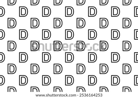 Seamless pattern completely filled with outlines of capital letter D symbols. Elements are evenly spaced. Vector illustration on white background