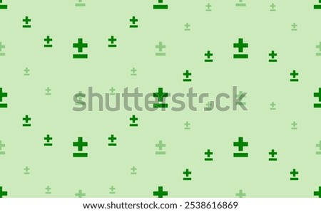 Seamless pattern of large and small green plus–minus signs. The elements are arranged in a wavy. Vector illustration on light green background