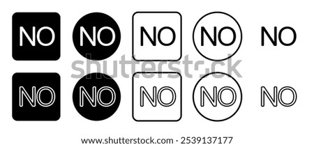 Icon set of no symbol. Filled, outline, black and white icons set, flat style.  Vector illustration on white background