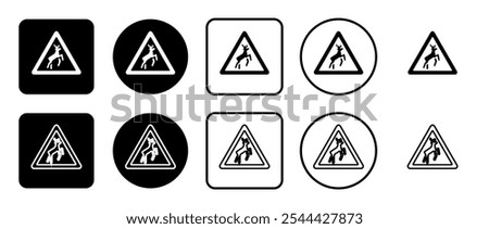 Icon set of wild animals road sign. Filled, outline, black and white icons set, flat style.  Vector illustration on white background